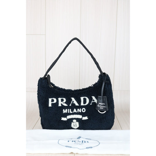 Very Good ( Rank A) | PRADA Re-Edition 2000 Plush HOBO HandBag Black|S25101607