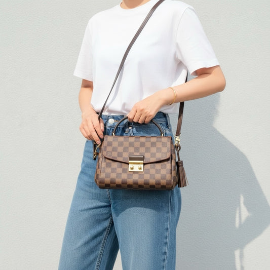 Include Entrupy Certificate of Authenticity|Very Good ( Rank A)| Louis Vuitton Damier Tassel Croisette Handbag With Shoulder Bag |S26032903