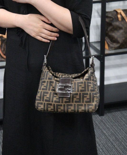 Rank A | FENDI Zucca Mamma Bucket Shoulder Bag|23101309