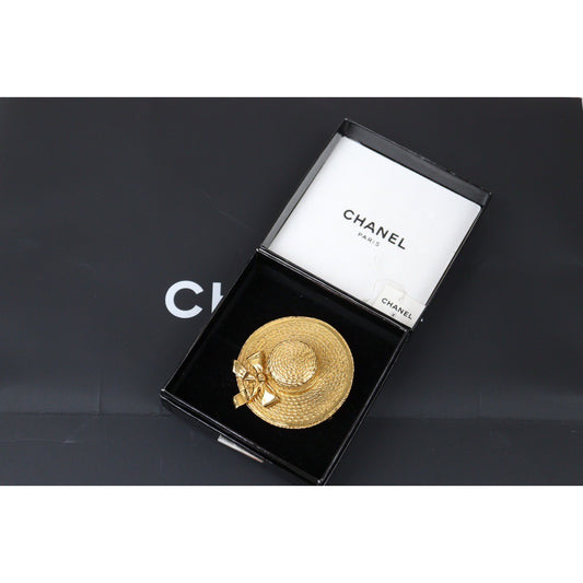 Very Good ( Rank A)| CHANEL Straw Hat Gold Brooch |Q24050946