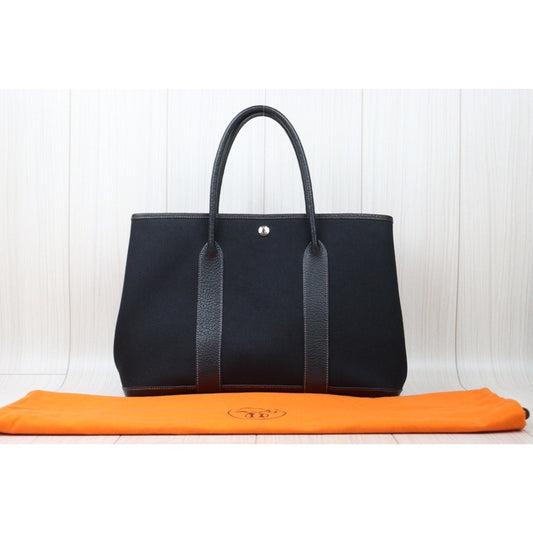 Rank A| HERMES Garden Party PM ◽︎G Stamp HandBag Black|24053005