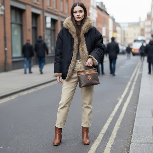 Include Entrupy Certificate of Authenticity|Very Good ( Rank A)| CELINE Macadam Vanity Handbag |26031604