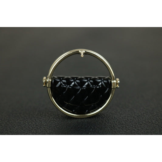 Excellent(Rank SA)| CHANEL Coco Mark Flip Bag Ring Brooch Black|F25021114