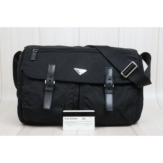 Good ( Rank AB) |Prada Nylon Shoulder Bag Black Silver Hardware|26021305