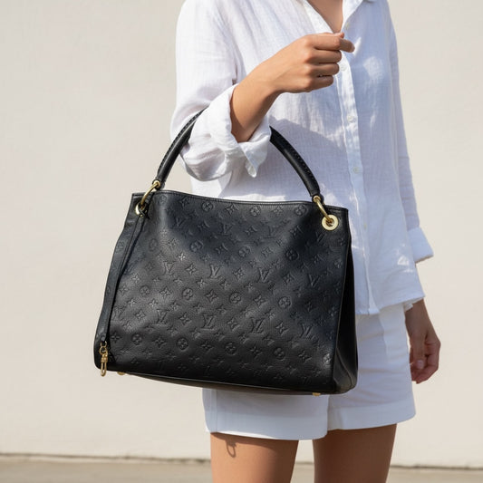 Include Entrupy Certificate of Authenticity|Good ( Rank AB)|Louis Vuitton Monogram Empreinte Artsy MM ShoulderBag Black|S26051104