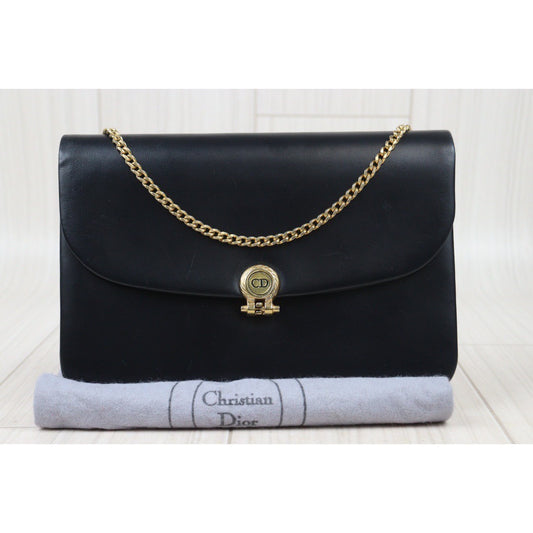 Rank AB |Dior Vintage Calfskin Shoulder Bag Black |24071810
