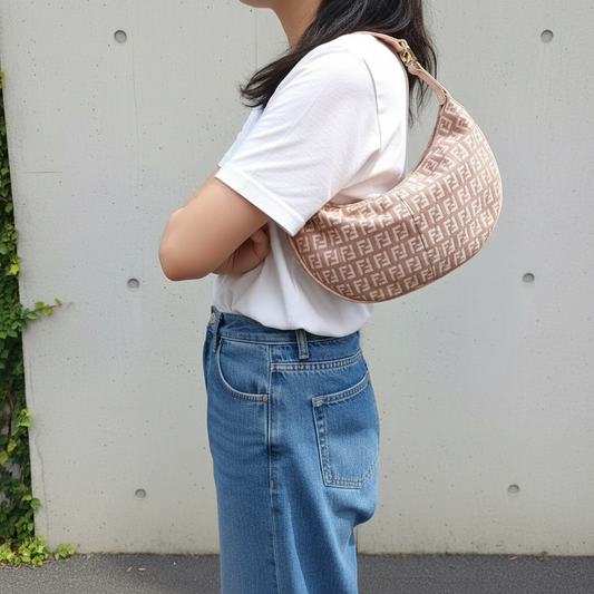 Include Entrupy Certificate of Authenticity|Very Good ( Rank A)| FENDI Zucca Mamma Shoulder Bag Pink|26040203