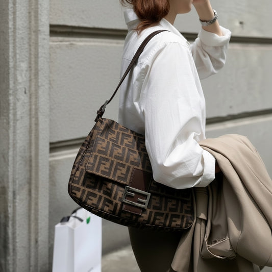 Include Entrupy Certificate of Authenticity|Good ( Rank AB)| FENDI Zucca Mamma Baguette Shoulder Bag|26031912