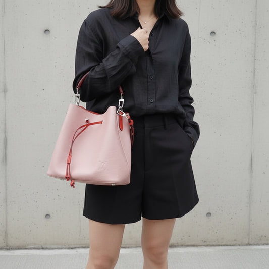 Include Entrupy Certificate of Authenticity|Very Good ( Rank A)| Louis Vuitton Monogram Epi Neo Noe BB Handbag Shoulder Bag Pink IC Chips Model|S26060124