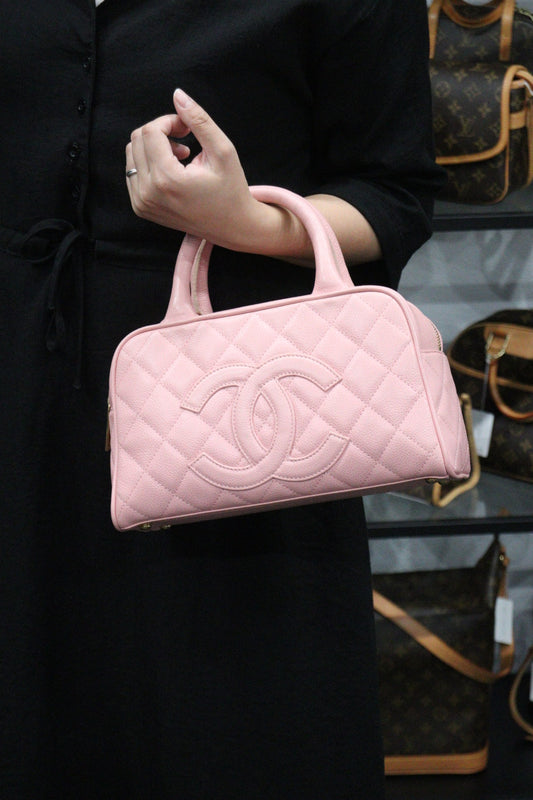 Rank AB | CHANEL Caviar Skin Bowling Bag Pink Made in 2003-2004 Year|23102812