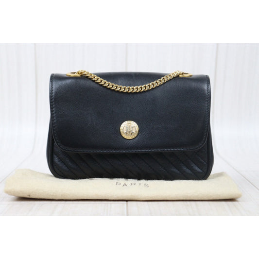 Good ( Rank AB)| CELINE Vintage Box Calf Leather Shoulder Bag Black|24103007