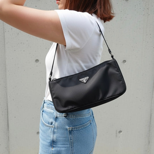 Include Entrupy Certificate of Authenticity|Good ( Rank AB)| PRADA Nylon Black Shoulder Bag |26040805