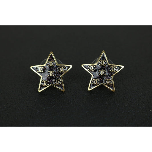 Excellent(Rank SA)| CHANEL Glitter CC Logo Star Earrings |F25022006