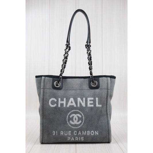 Rank A| CHANEL Canvas Tote Bag Gray Small Made In 2012 Year|24031305