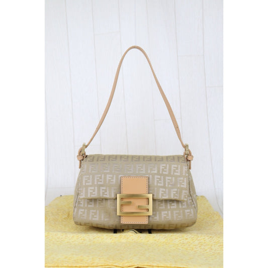 Good ( Rank AB)| FENDI Zucca Mamma Baguette Shoulder Bag Gold Hardware Beige|H25090809