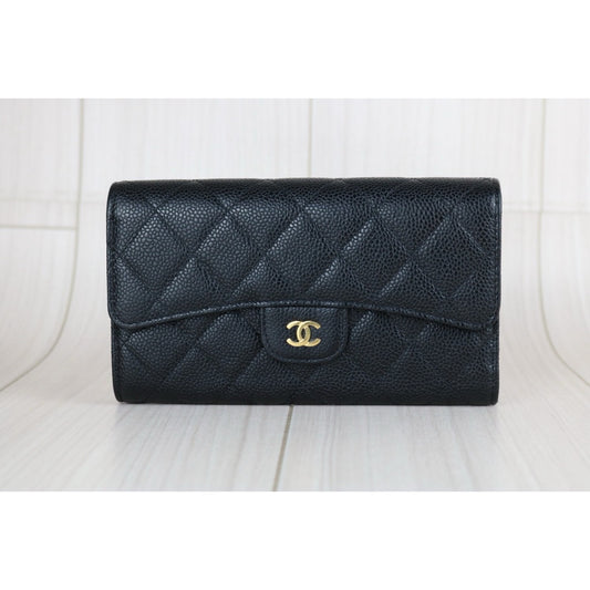 Very Good ( Rank A) |CHANEL Caviar Skin Black Long Wallet Made In 2014-2015 Year|S24111503
