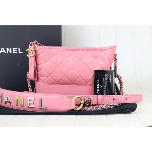 Very Good ( Rank A) |Full Set CHANEL PM Gabrielle Calf Leather Handbag Shoulder Bag Pink Made In 2020Year|S25102805