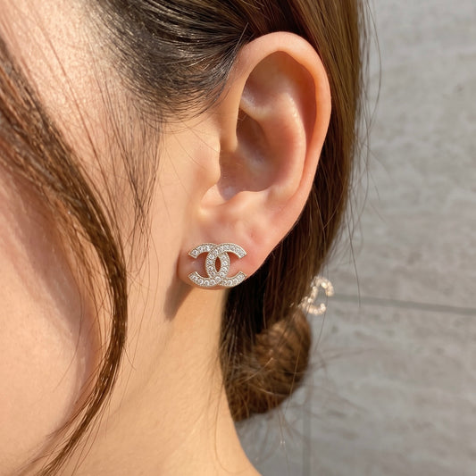 Include Authentic Detective Certificate of Authenticity|Very Good ( Rank A) |CHANEL C20A COCO Mark Rhinestone Earrings Made In 2020 Year|26093004
