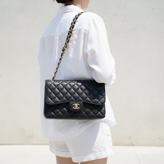 Include Entrupy Certificate of Authenticity|Good ( Rank AB)| CHANEL Matrasse Chain Caviar Skin Jumbo Black Made In 2014 Year|S26041402
