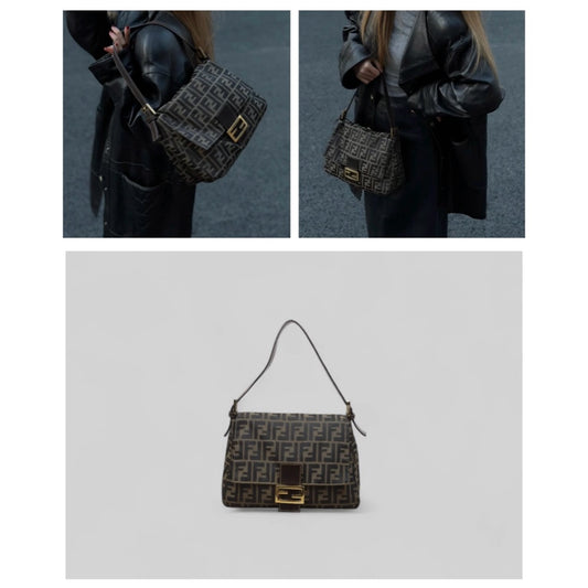 Good ( Rank AB)| FENDI Zucca Mamma Baguette Shoulder Bag Gold Hardware|25042402
