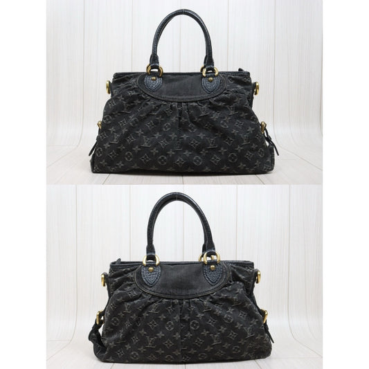 Include Entrupy Certificate of Authenticity|Good ( Rank AB)| Louis Vuitton Denim Monogram Black Tote Bag Shoulder Bag|26030801