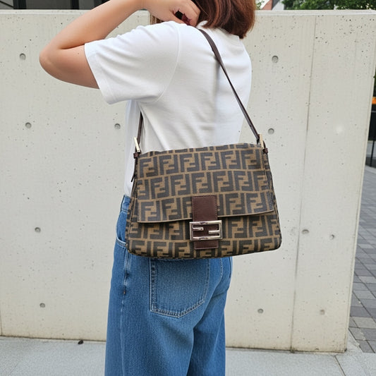 Include Entrupy Certificate of Authenticity|Good ( Rank AB)| FENDI Zucca Mamma Baguette Shoulder Bag |26042005