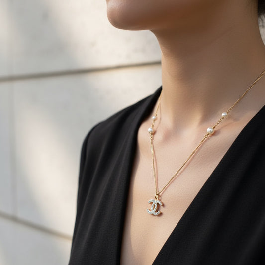 Include Authentic Detective Certificate of Authenticity|Very Good ( Rank A) | CHANEL A17S Coco Mark Pearl Rhinestone Choker Necklace|S26062511