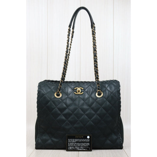 Good ( Rank AB)| CHANEL Matrasse Chain Calf Leather Tote Bag Dark Green Made In 2014 -2015 Year|Y25061702