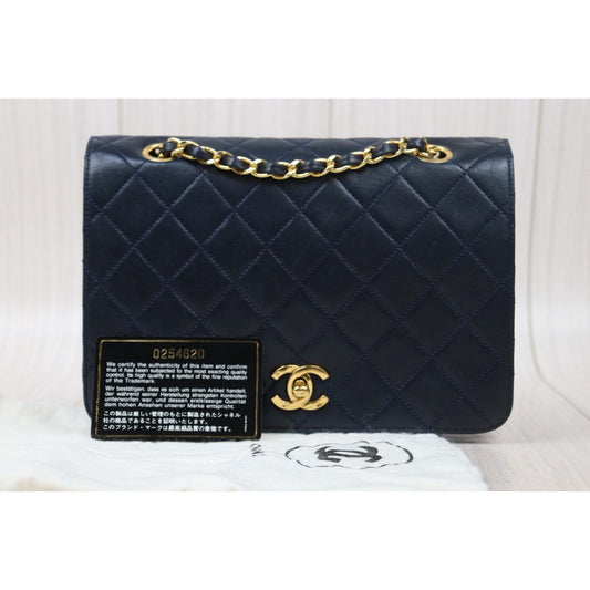 Good ( Rank AB)| CHANEL Matrasse Lamb Skin Chain Bag Blue Made in 1986-1988 Year|P24120208