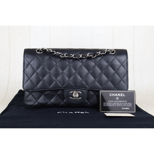Good ( Rank AB)| CHANEL Caviar Skin Matrasse Double Flap 25 Shoulder Bag Black Made In 2009-2010 Year |Y25011002