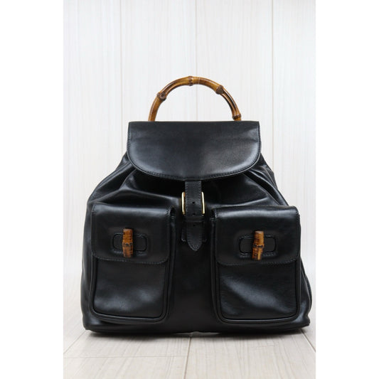 Very Good ( Rank A) |GUCCI Bamboo Leather GM Backpack Back|25030601