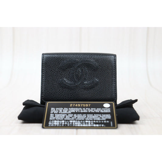 Very Good ( Rank A)|CHANEL Caviar Skin Leather Calf Leather Wallet Black Made In 2019 Year|VT25030132