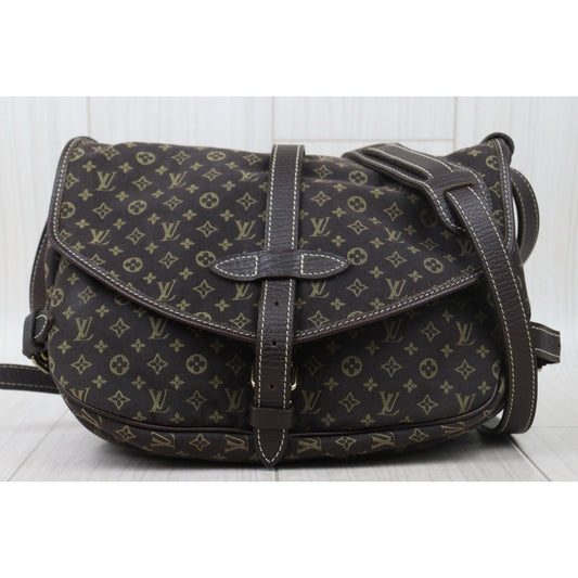 Good ( Rank AB)|LV Monogram Mini Run Saumur Shoulder Bag Canvas Leather Brown|24103109