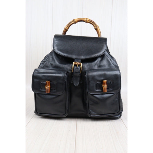 Rank A | GUCCI Bamboo Leather Backpack Back|23111616