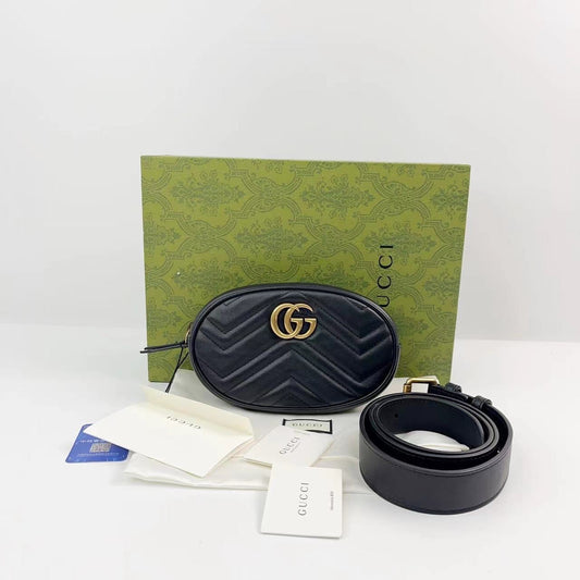 Rank A | GUCCI GG Marmont Waist Bag Body BagBlack |230149
