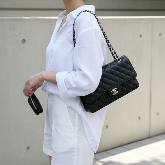 Include Entrupy Certificate of Authenticity|Very Good ( Rank A)| CHANEL Caviar Skin Calf Leather Double Flap 25 Shoulder Bag Karl Lagerfeld Signed Limited Edition Made in 2008-2009 Year|X26040822