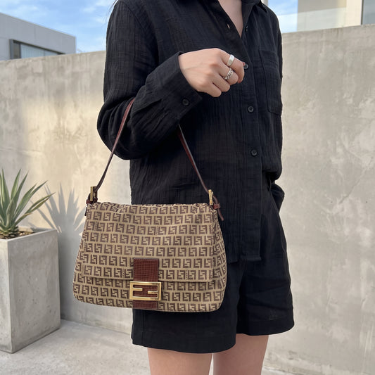 Include Entrupy Certificate of Authenticity|Good ( Rank AB)| FENDI Zucca Mamma Baguette Shoulder Bag |S26071701