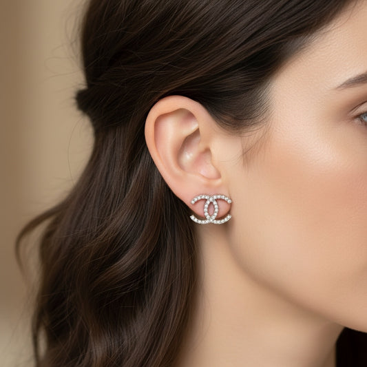 Include Authentic Detective Certificate of Authenticity|Very Good ( Rank A) |CHANEL B20A COCO Mark Rhinestone Earrings Made In 2020Year|S26031015