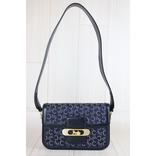 Good ( Rank AB) |CELINE Vintage Canvas Carriage Box Calf Shoulder Bag|S24111806