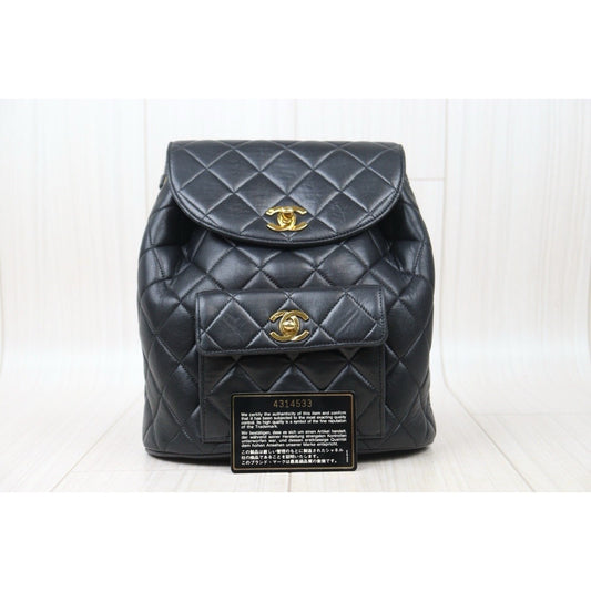 Good ( Rank AB)|CHANEL Lamb Skin Duma Backpack Black Made in 1996-1997 Year|P24092404
