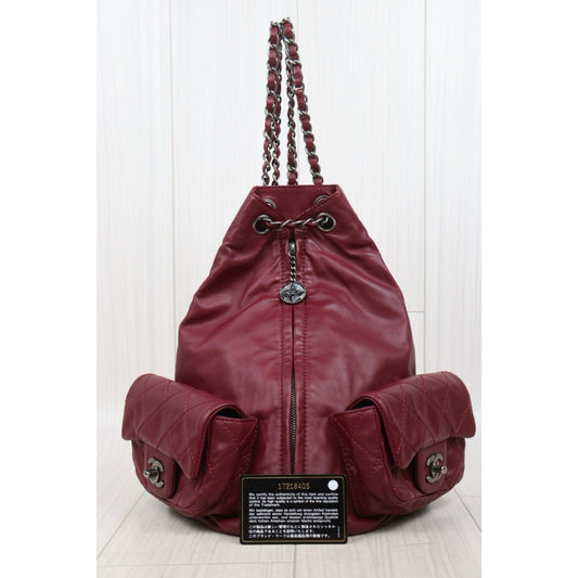Good ( Rank AB) |CHANEL Matrasse Chain Lamb Skin Frog Backpack Dark Red Made in 2012-2013 Year|L25111603