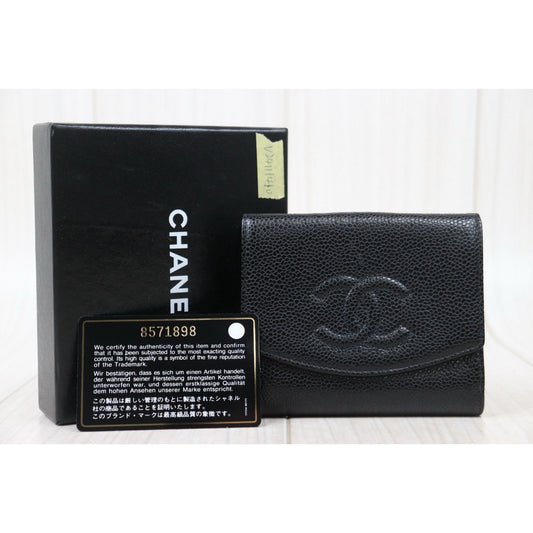 Very Good ( Rank A)|CHANEL Caviar Skin Black Wallet Made In 2003-2004 Year|V24111410