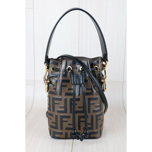 Very Good ( Rank A)| FENDI Zucca Calf Leather Mini Mon Tresor Bucket bag Shoulder Bag Brown |S25110319