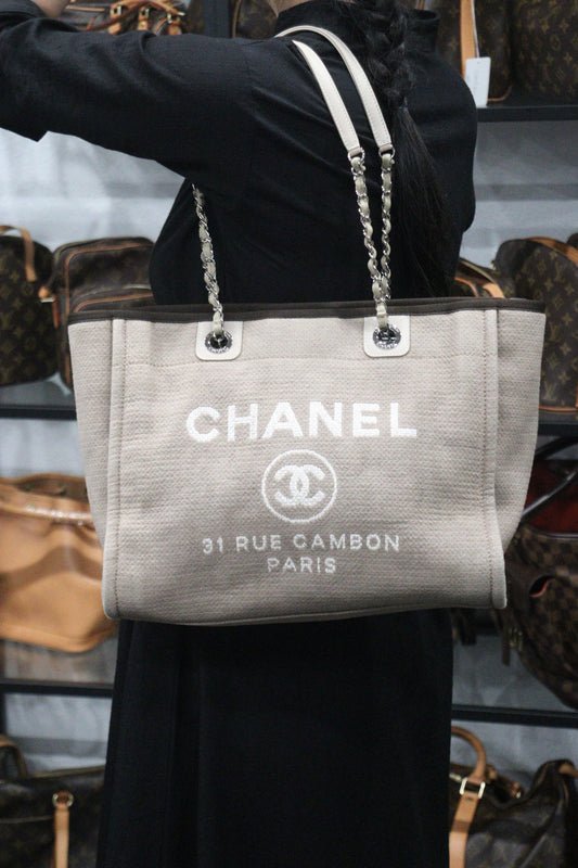Good ( Rank AB) | CHANEL Canvas Tote Bag Brown Beige Made In 2012-2013 Year|V24080606