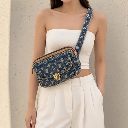 Include Entrupy Certificate of Authenticity|Good ( Rank AB)|Louis Vuitton Monogram Denim Bum Bag |S26090746
