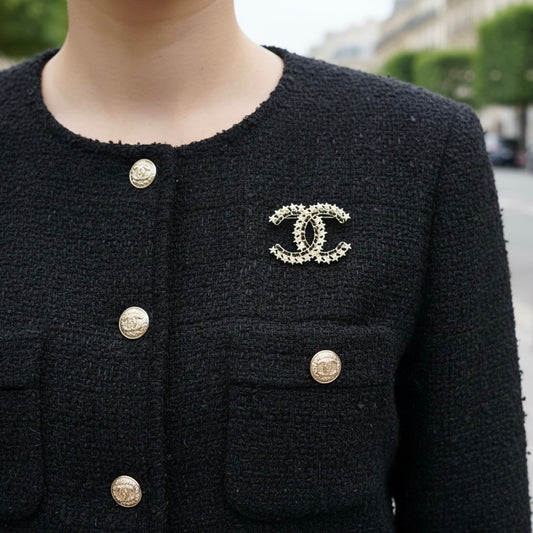 Include Authentic Detective Certificate of Authenticity|Very Good ( Rank A)| CHANEL B23C Vintage Coco Mark Rhinestone Brooch |S26062303