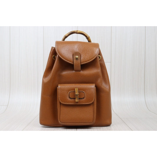 Good ( Rank AB)|GUCCI Bamboo Leather MINI Backpack Brown|25013116