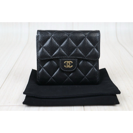 Rank A|Chanel Caviar Skin Black Wallet|S24071420
