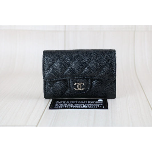 Very Good ( Rank A) |CHANEL Caviar Skin Leather Calf Leather Card Holder Black Made In 2018-2019 Year|S24110801