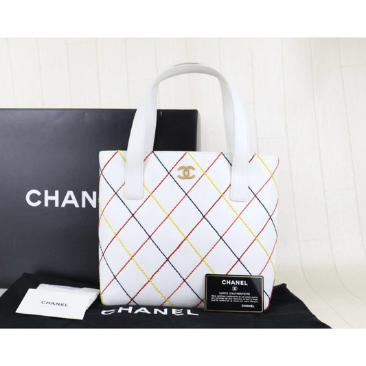 Good ( Rank AB)|Full Set CHANEL Calf Leather Wild Ditch Hand Bag White Made In 2003~2004Year|H25090813